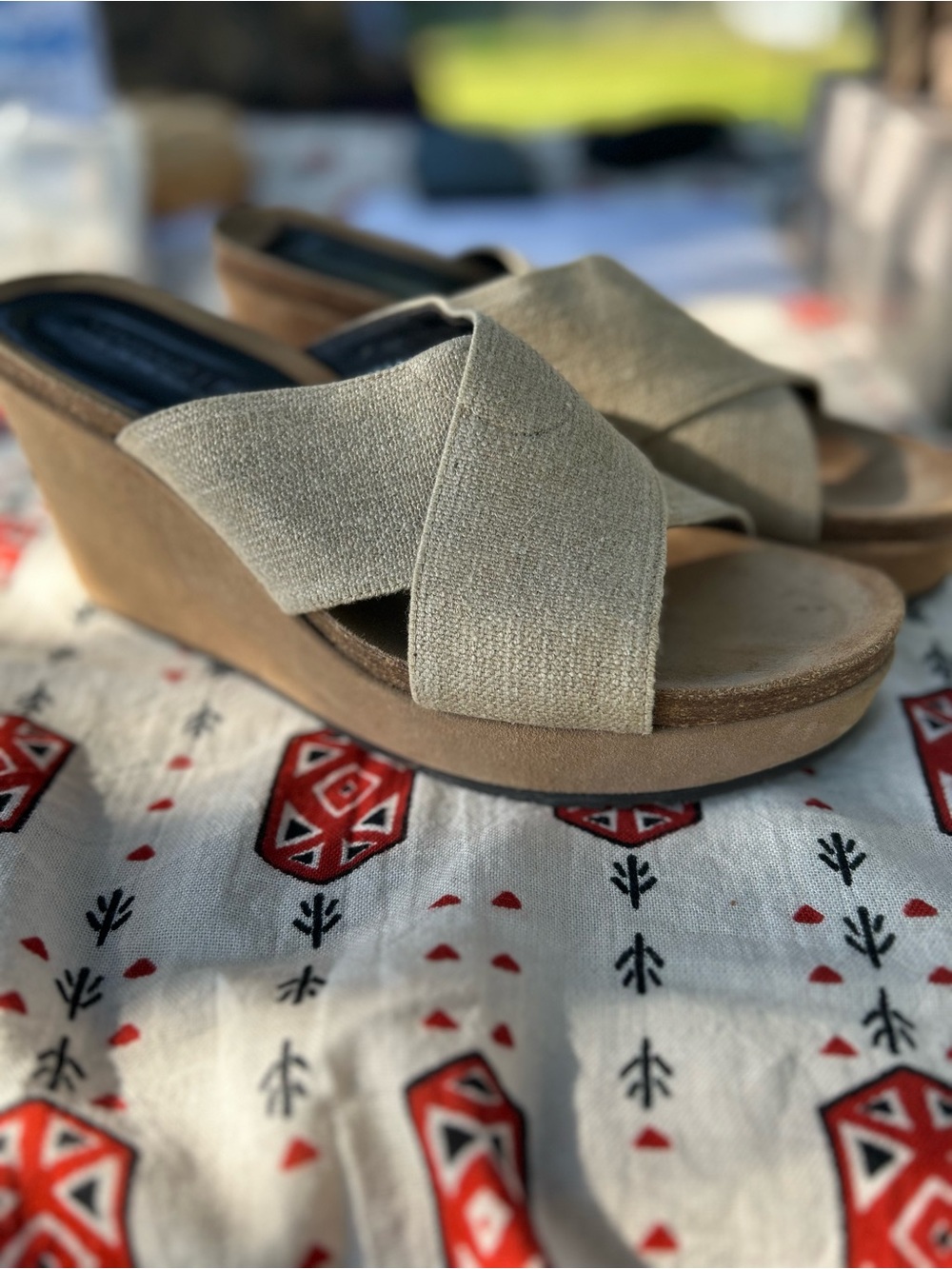 Donald J. Pliner Beige Crisscross Wedge Sandals